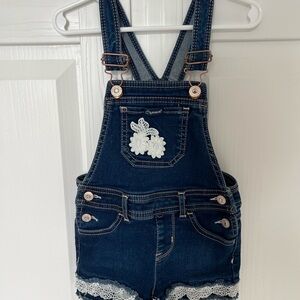 Denim Kids Overalls with Lace Trim, size 2T